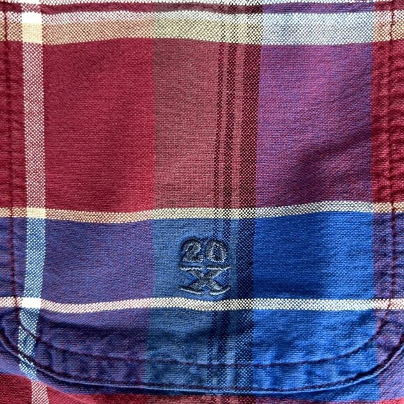 Wrangler 20X Button Down Shirt Men XL Red Blue Check Long Sleeve Western Burguny - Picture 5 of 7